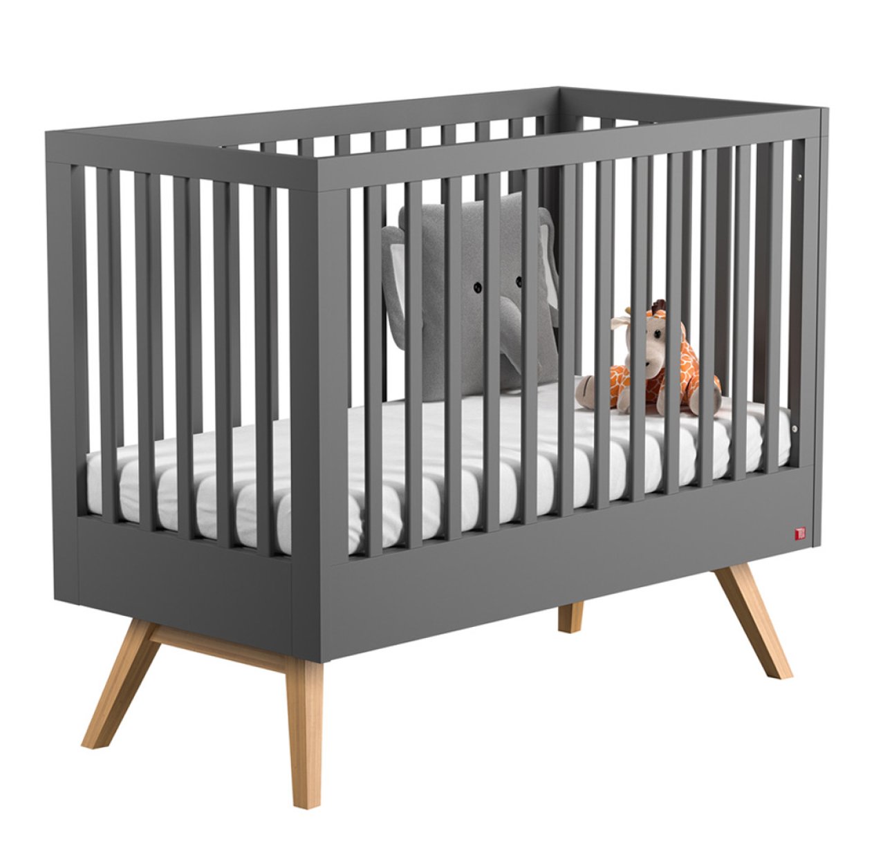 Lit bébé évolutif 70 x 140 Nature - Gris anthracite