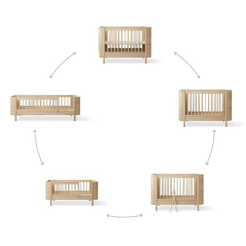 Lit bébé évolutif 5 en 1 Mini+ Wood - Chêne