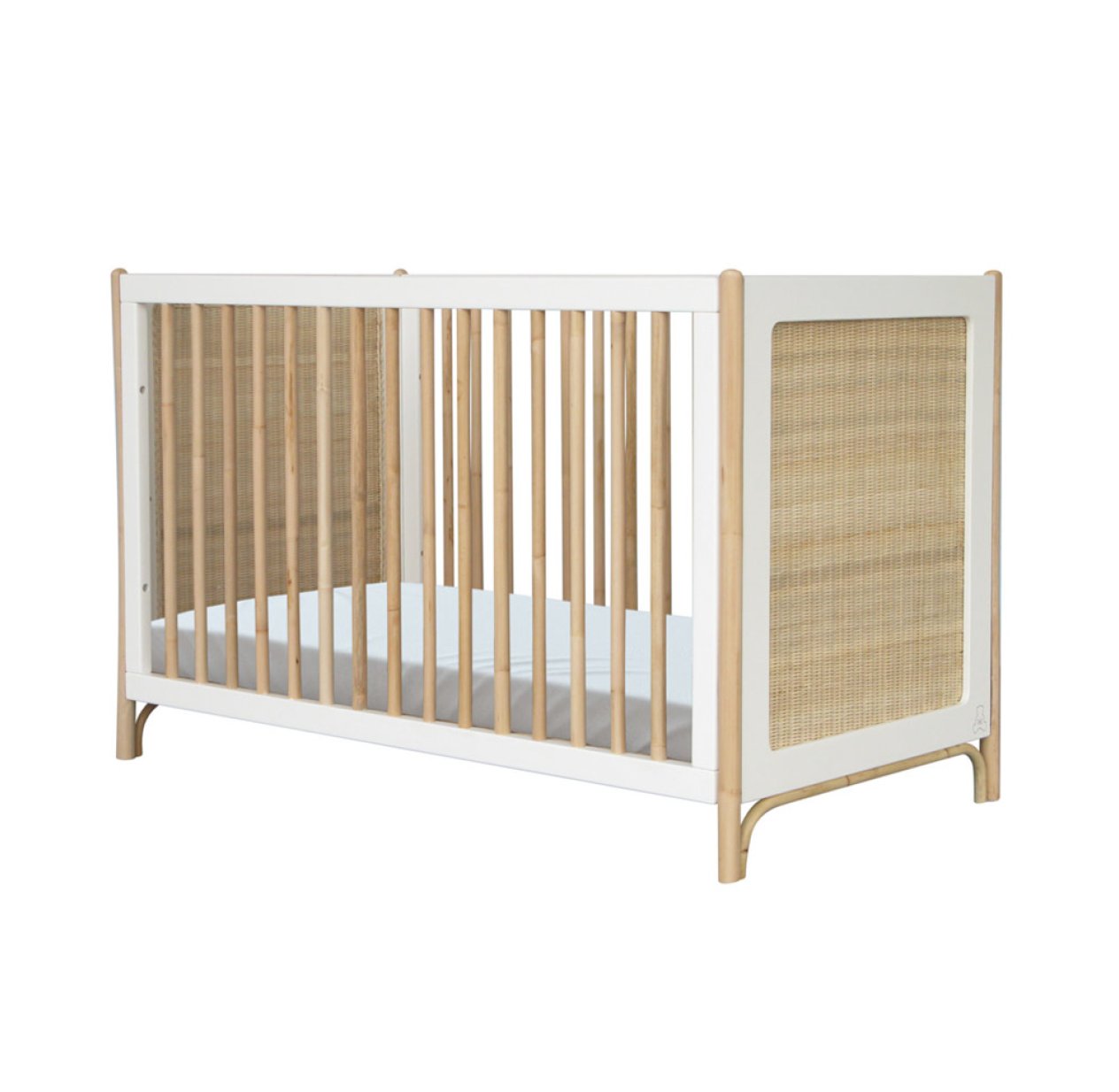 Lit bébé évolutif cèdre et rotin Océania 60x120cm - Blanc