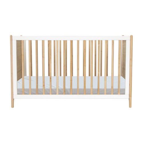 Lit bébé évolutif cèdre et rotin Océania 60x120cm - Blanc