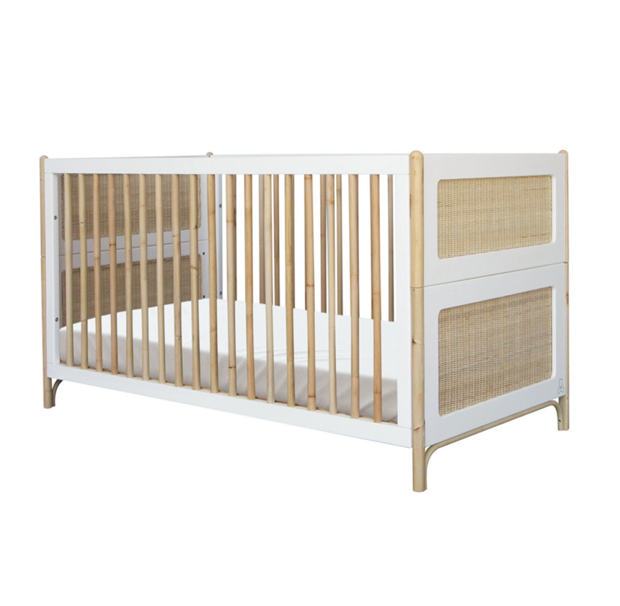 Lit bébé évolutif cèdre et rotin Océania 70x140cm - Blanc