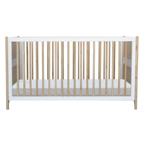 Lit bébé évolutif cèdre et rotin Océania 70x140cm - Blanc