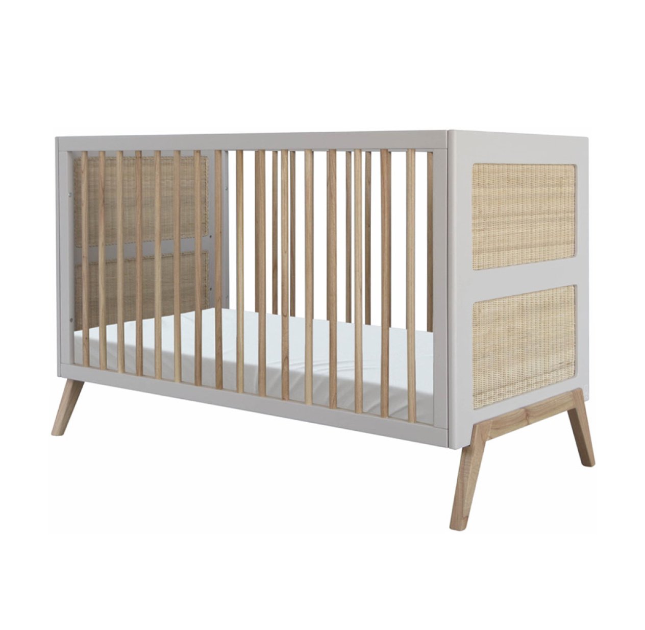 Lit bébé évolutif cèdre et rotin Marélia 70x140cm - Lune