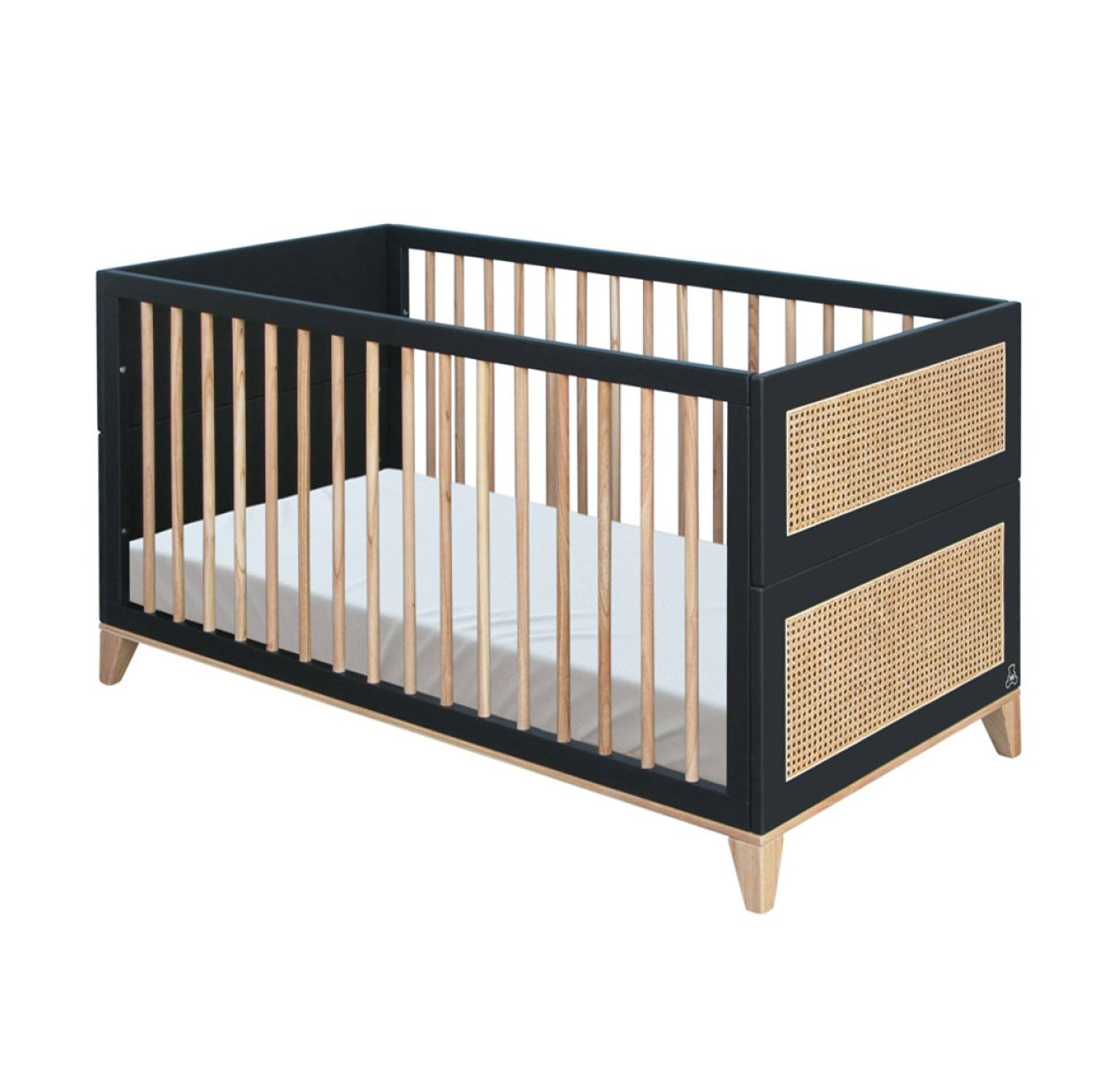 Lit bébé évolutif Bois et Cannage Rotin Nami 70x140cm - Noir