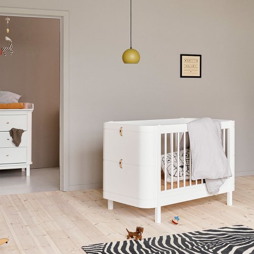 Lit bébé évolutif Mini+ Wood sans kit de conversion - Blanc