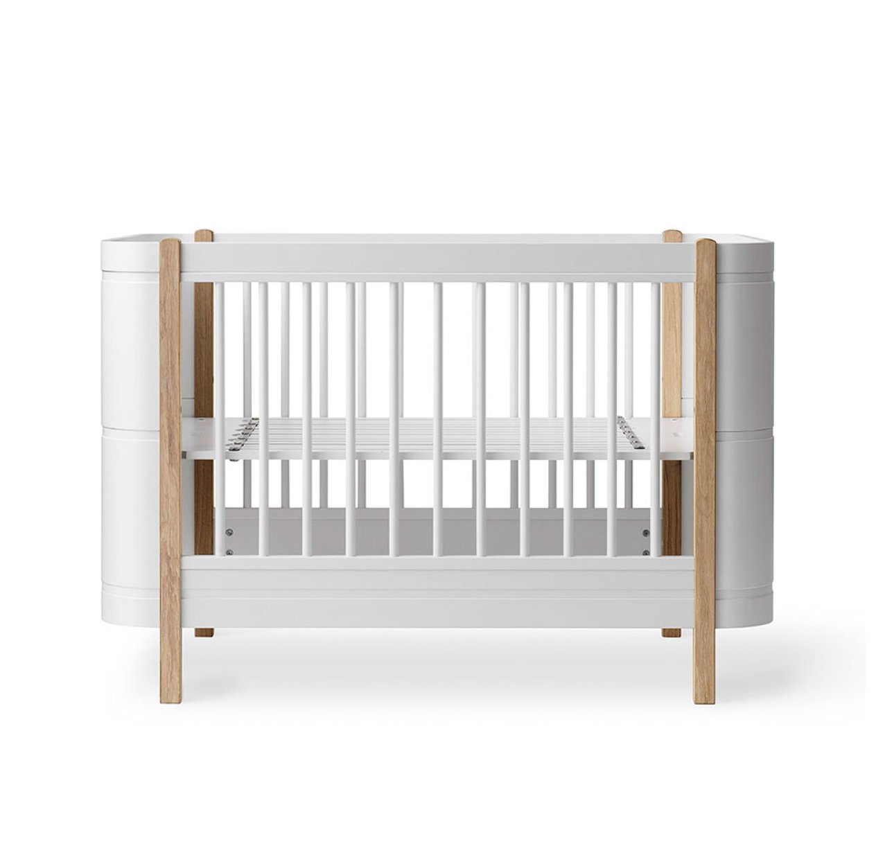 Lit bébé évolutif Mini+ Wood sans kit de conversion - Blanc/Chêne