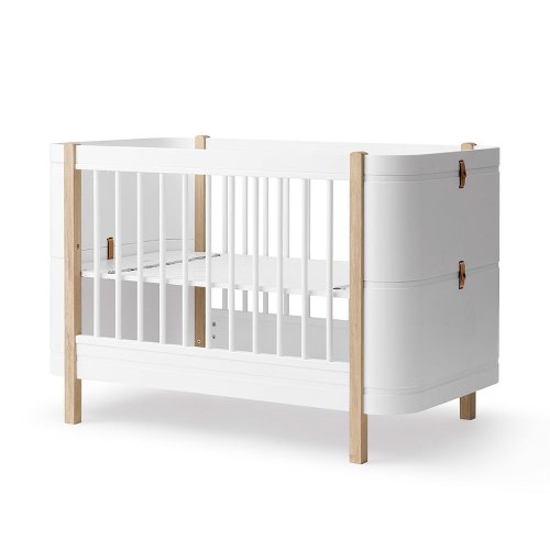 Lit bébé évolutif Mini+ Wood sans kit de conversion - Blanc/Chêne
