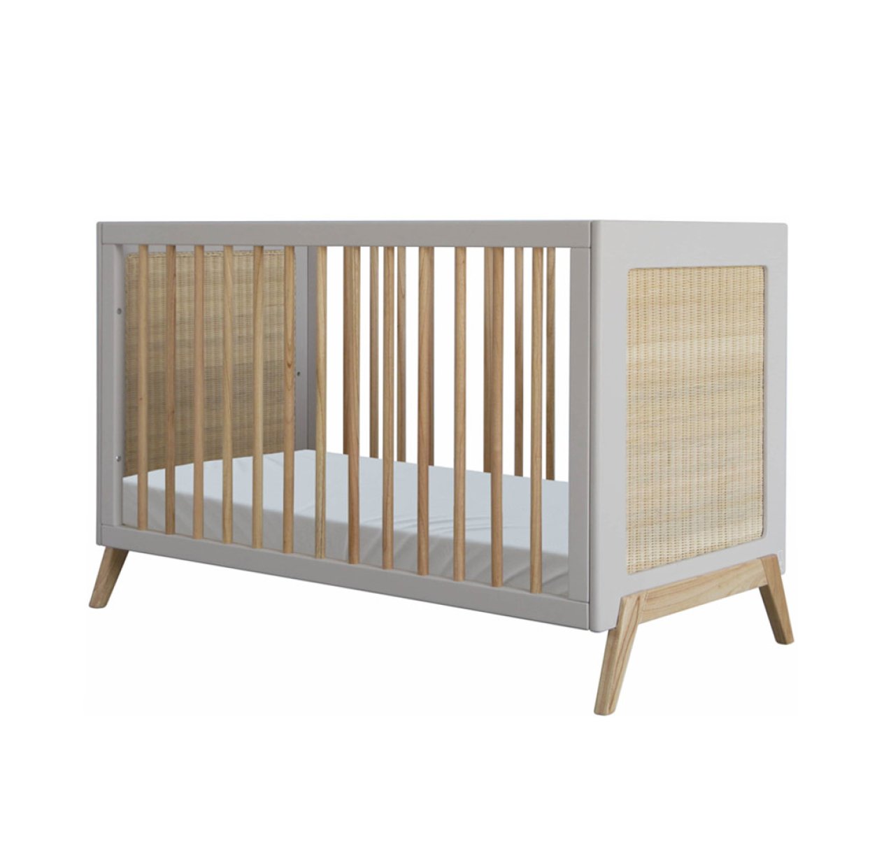 Lit bébé évolutif cèdre et rotin Marélia 60x120cm - Lune