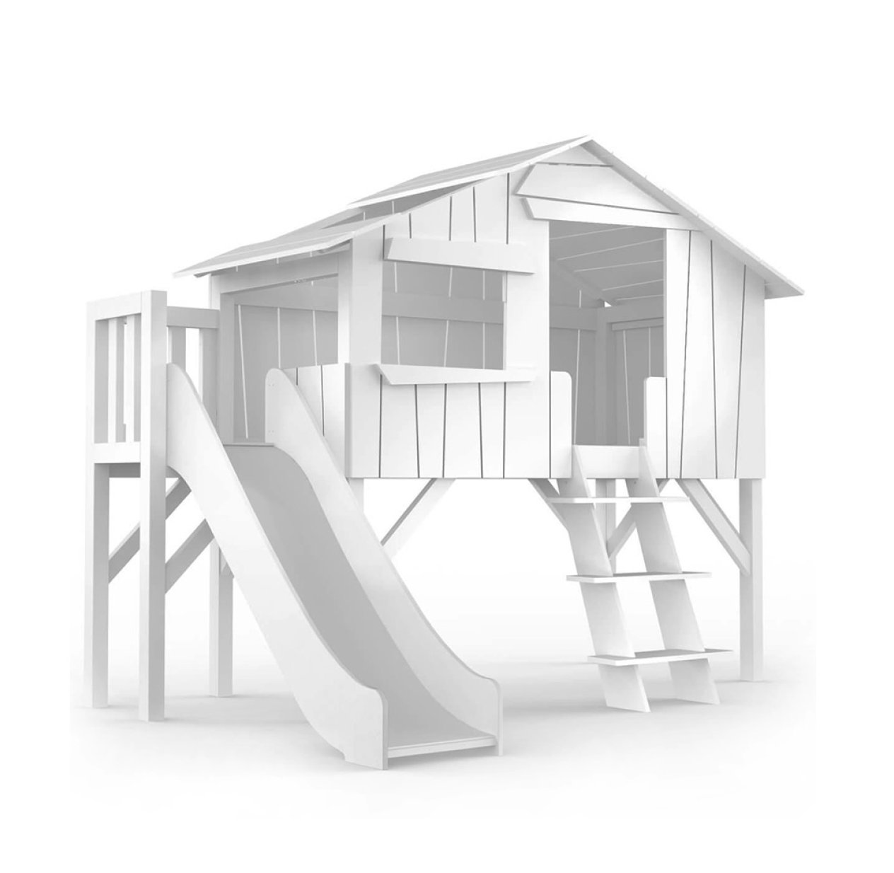 Lit Cabane et Toboggan plateforme - Blanc