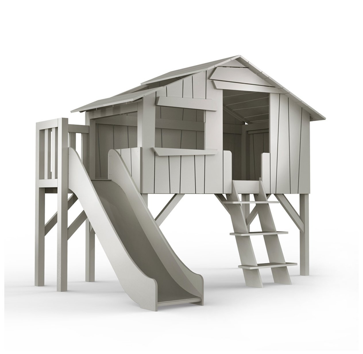 Lit Cabane et Toboggan plateforme - Gris Ciment