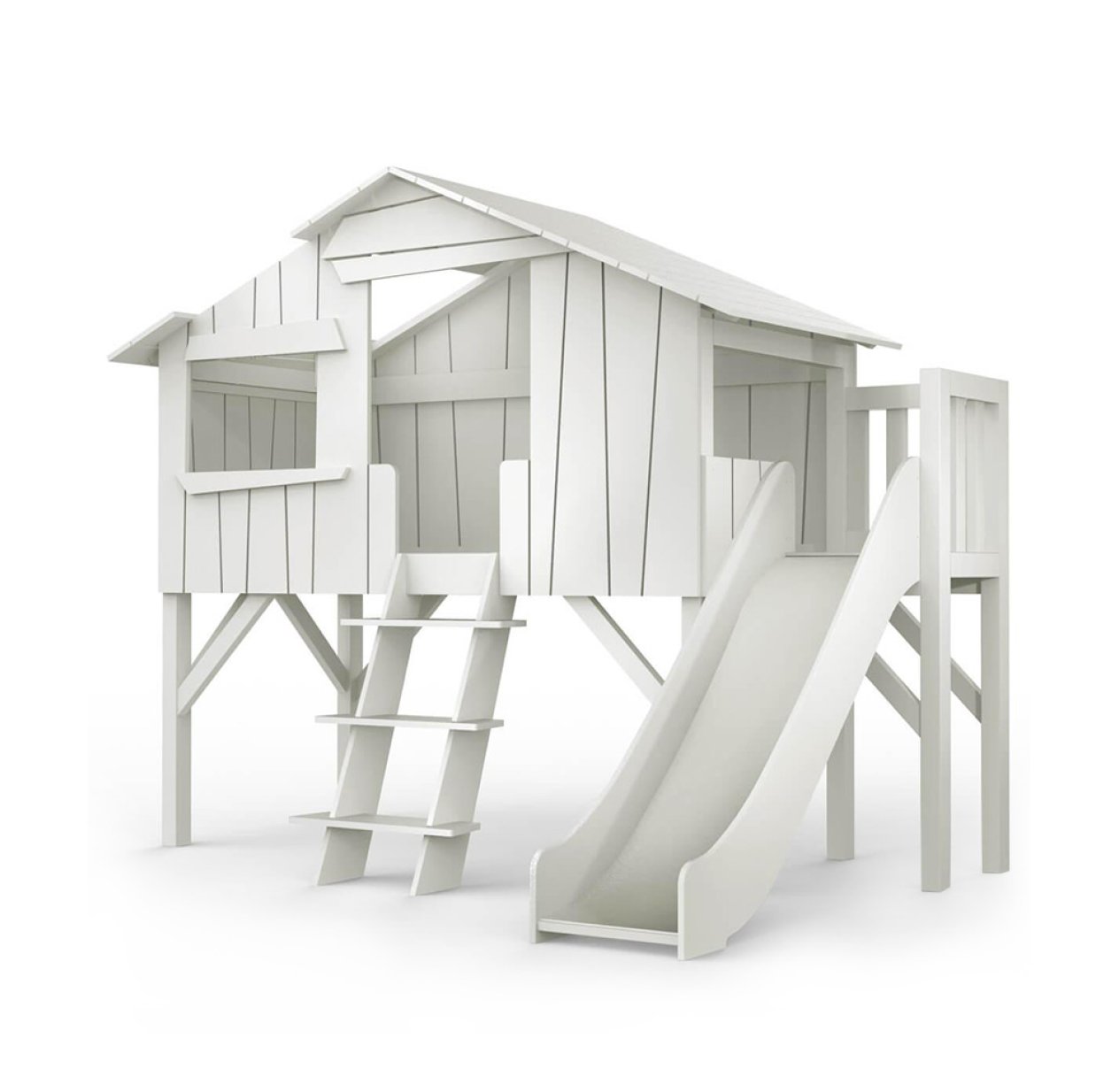 Lit Cabane et Toboggan plateforme - Gris Perle