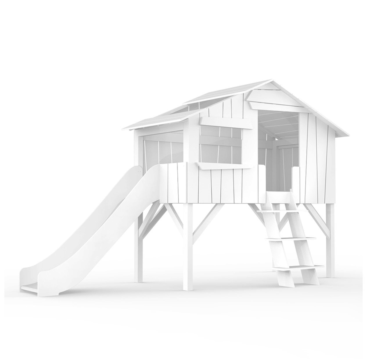 Lit Cabane avec Toboggan - Blanc