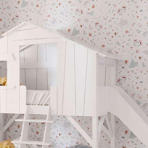 Lit Cabane avec Toboggan - Gris Ciment