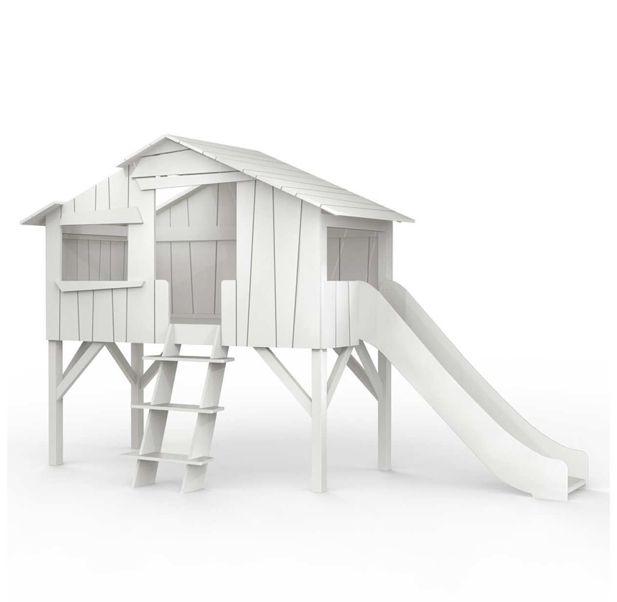 Lit Cabane avec Toboggan - Gris Perle