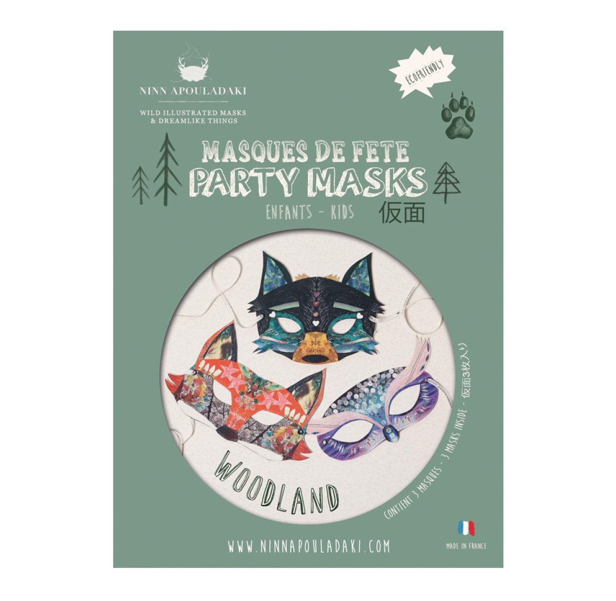 Pack 3 masques enfant Woodland - Multicolore