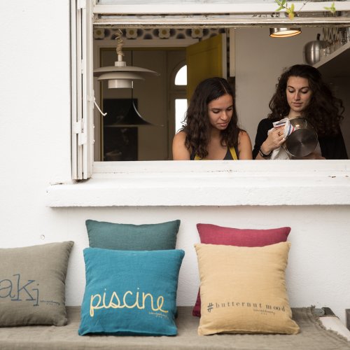 Petit coussin carré Molly piscine - Bleu