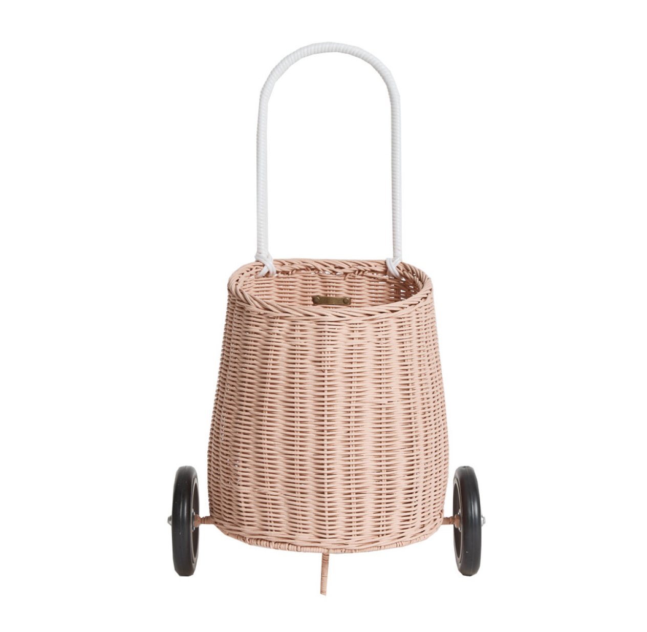 Panier à roulettes en rotin Luggy enfant - Rose poudré