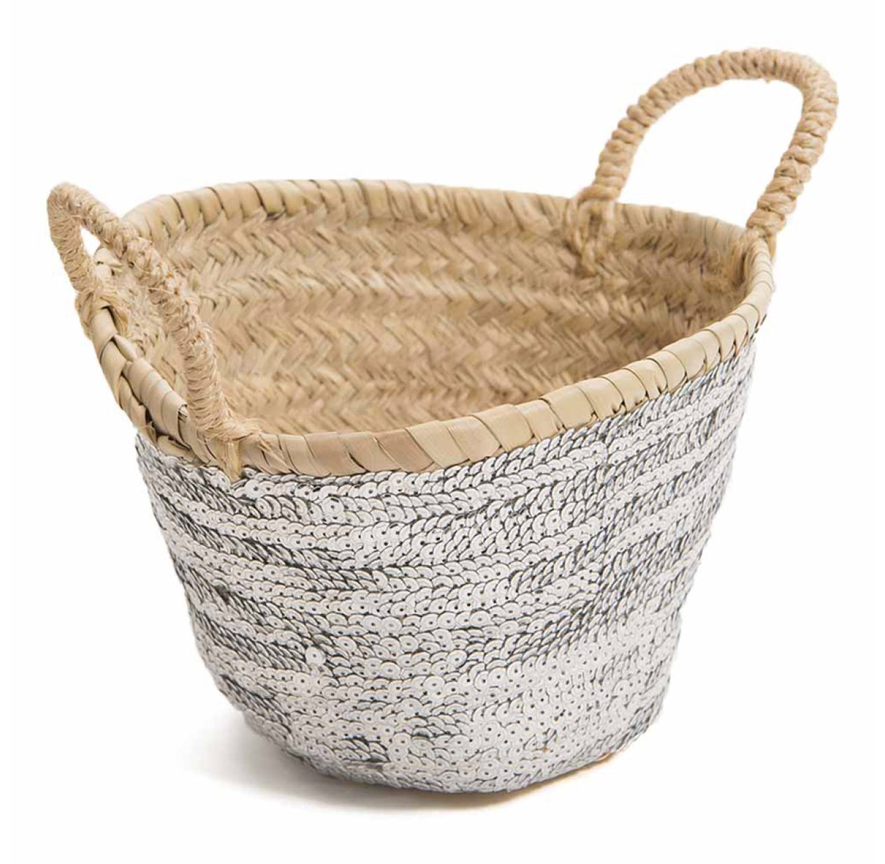Panier à paillettes argentées