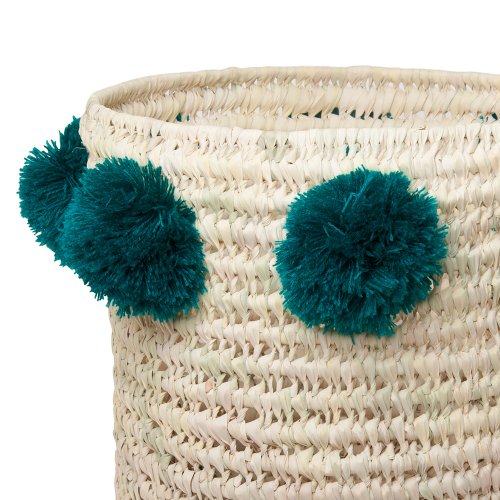 Panier Louis Big à pompons - Bleu pétrole