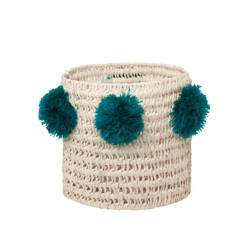 Panier Louis à pompons - Bleu pétrole