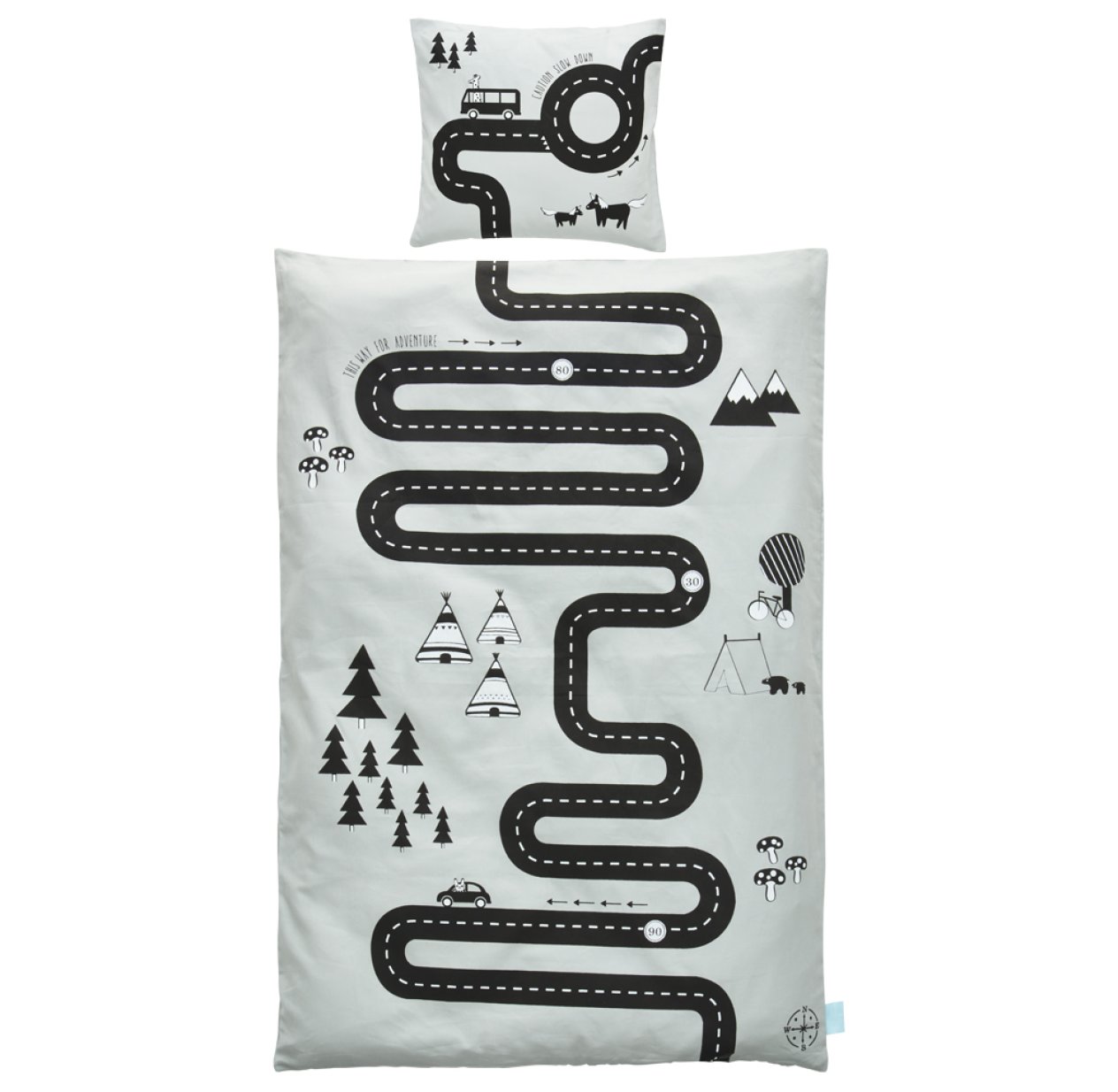 Parure de lit Aventure - Gris clair/Noir