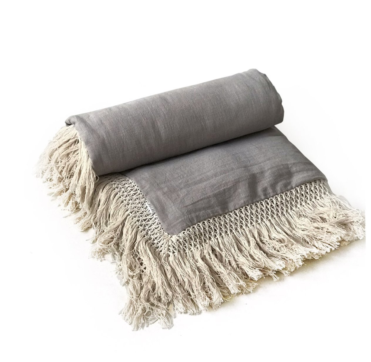 Housse de couette en lin frangée coton - Sable