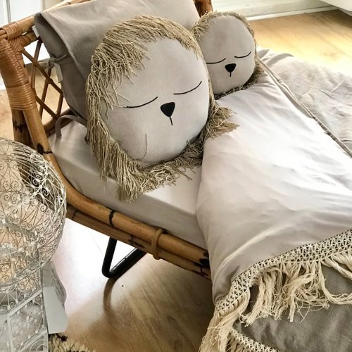 Housse de couette en lin frangée coton - Sable