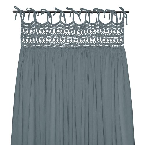 Rideau Tara Crochet et coton bio - Bleu gris