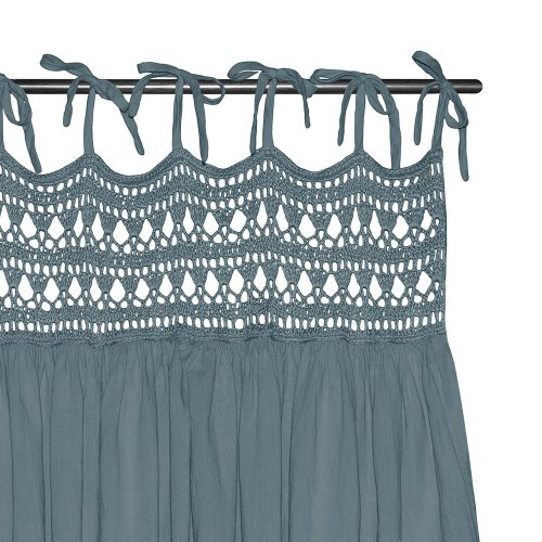 Rideau Tara Crochet et coton bio - Bleu gris