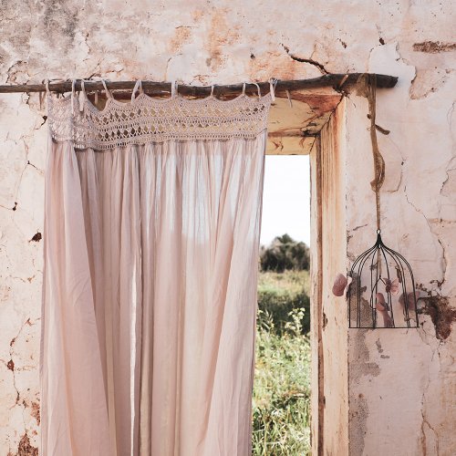 Rideau Tara Crochet et coton bio - Rose poudré