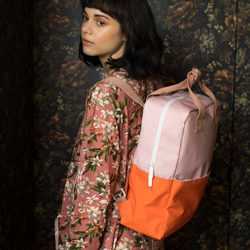 Grand sac à dos Colour Block - Rose/Orange