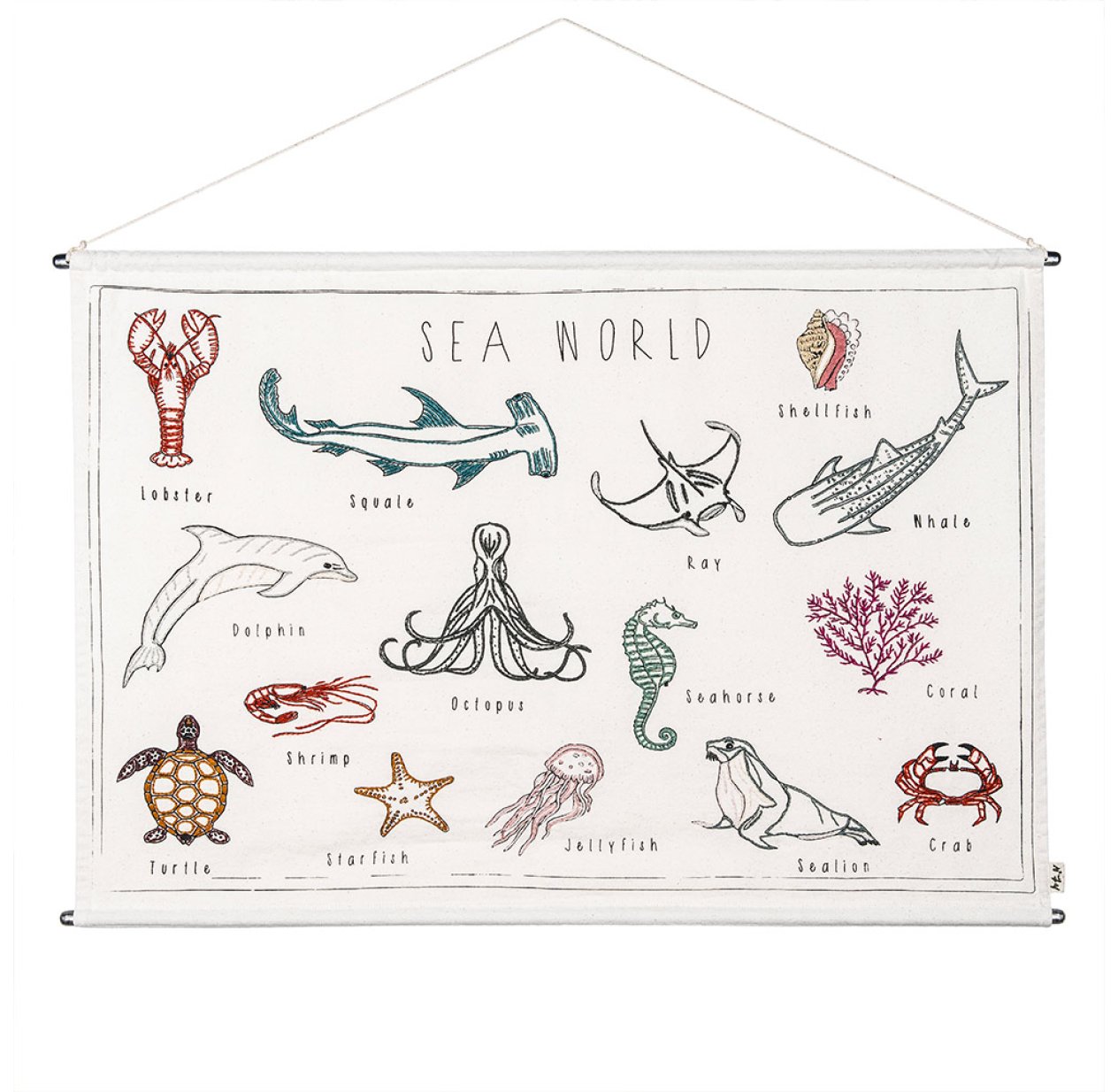 School Poster brodé - Animaux marins