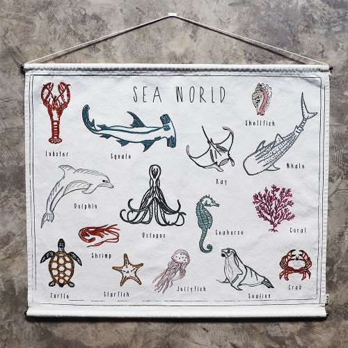 School Poster brodé - Animaux marins