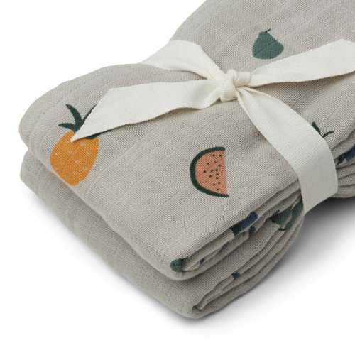 Set de 2 Langes Lewis Fruit - Bleu clair