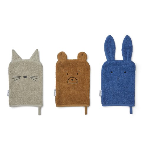 Set de 3 gants Chat, Ours et Lapin Sylvester - Bleu Mix