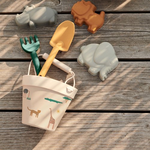 Jeux de plage pour enfants - Ensemble de 3 seaux pliables avec moules à sable, pelle, râteau