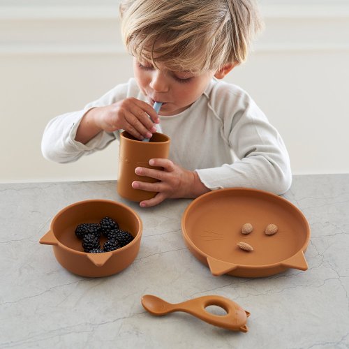Set de Vaisselle en silicone Chat Vivi - Moutarde