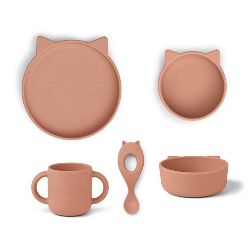 Set de Vaisselle en silicone Chat Vivi - Vieux rose