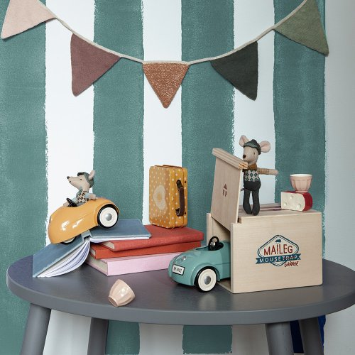 Souris en voiture avec son garage - Jaune