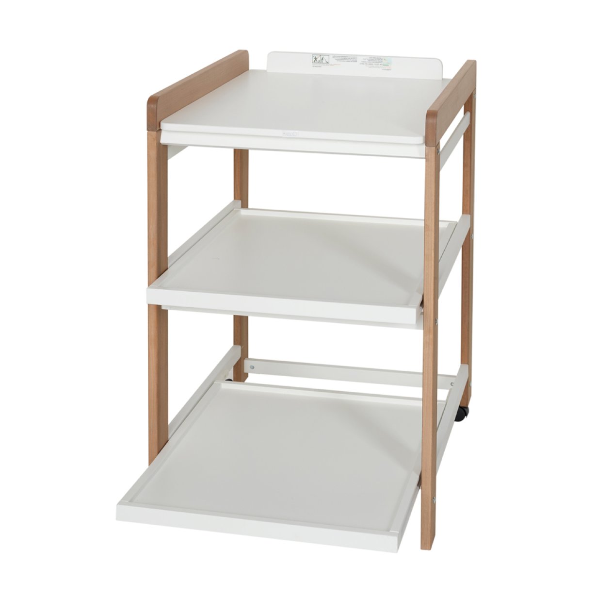 Table à langer Comfort avec roues - Blanc/Naturel