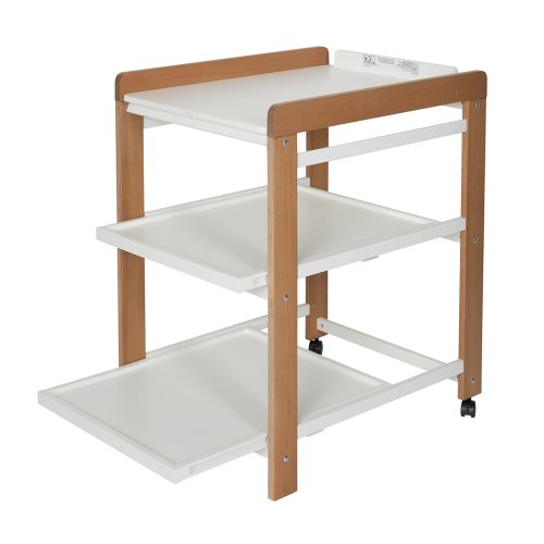 Table à langer Comfort avec roues - Blanc/Naturel