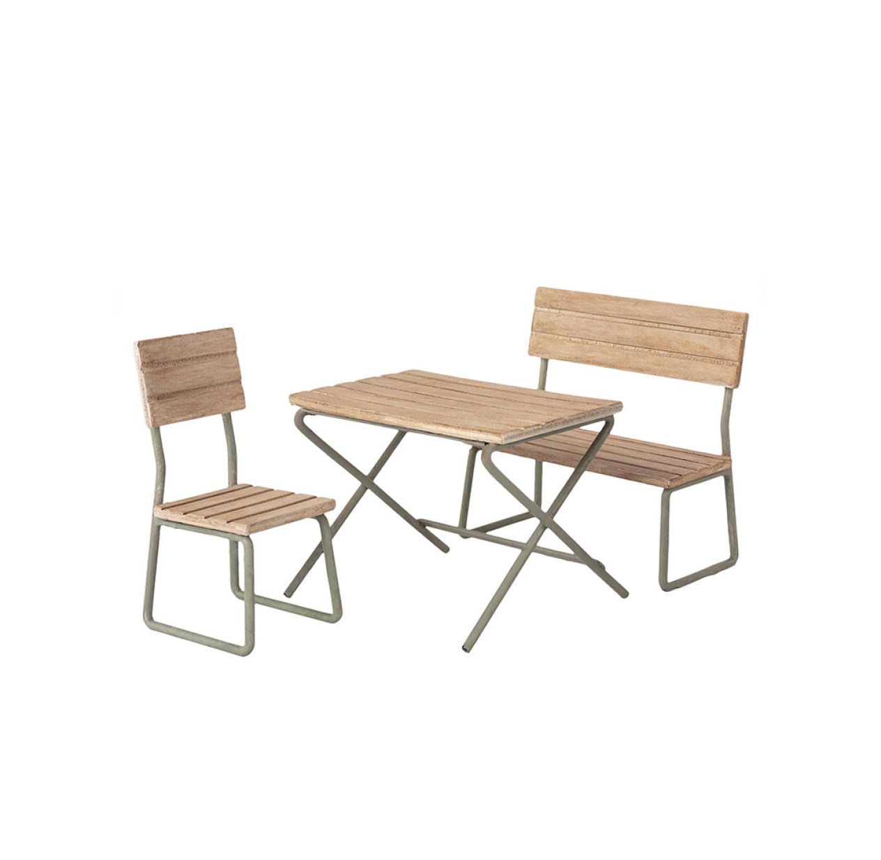 Table de jardin, chaise et banc miniature