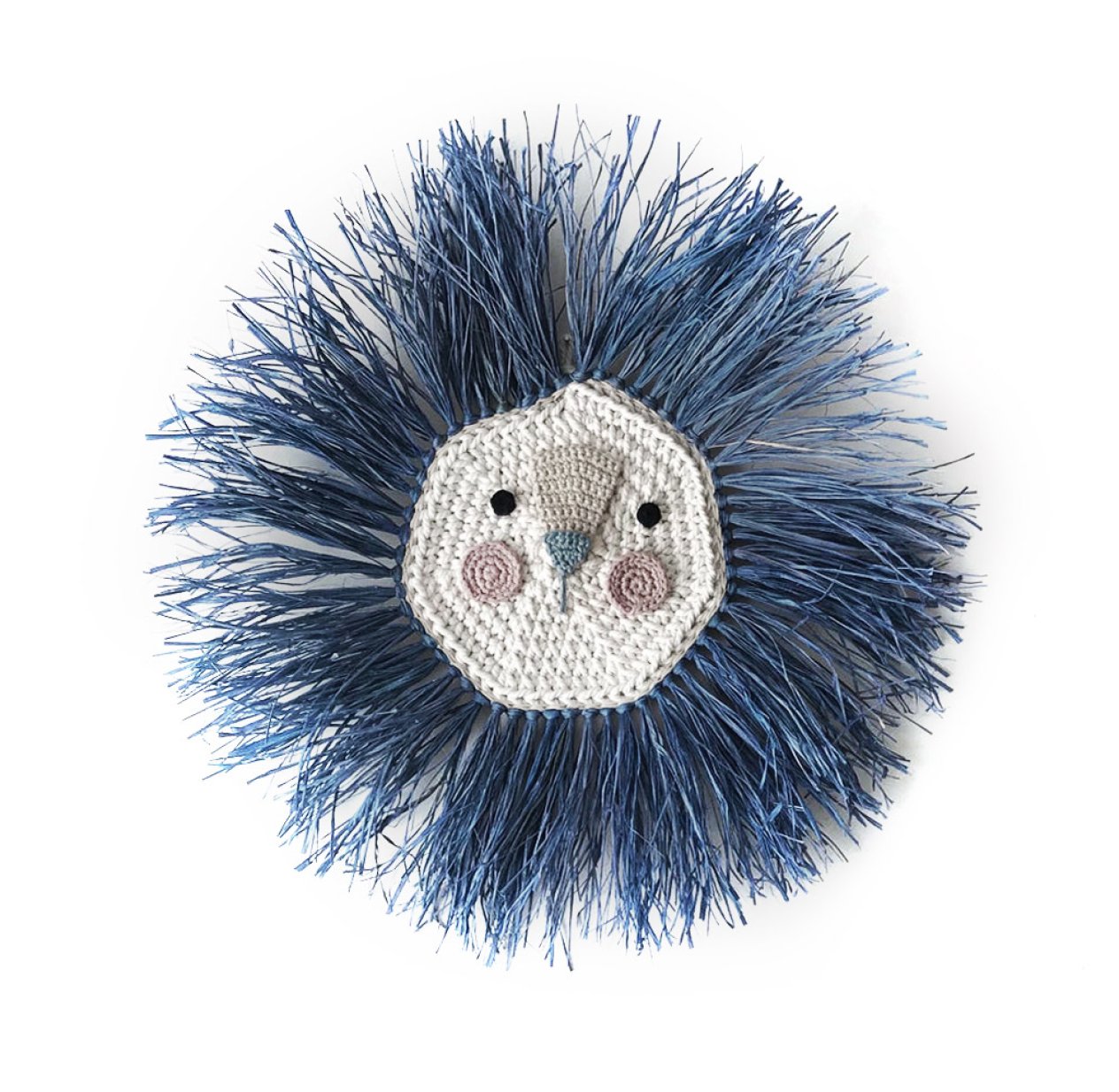 Tête de lion en raphia - Bleu marine