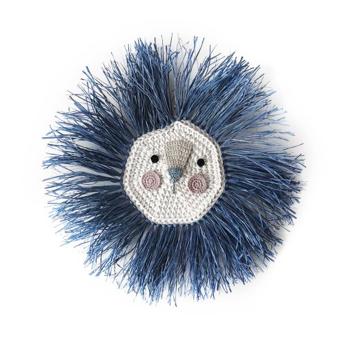 Tête de lion en raphia - Bleu marine