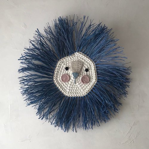 Tête de lion en raphia - Bleu marine