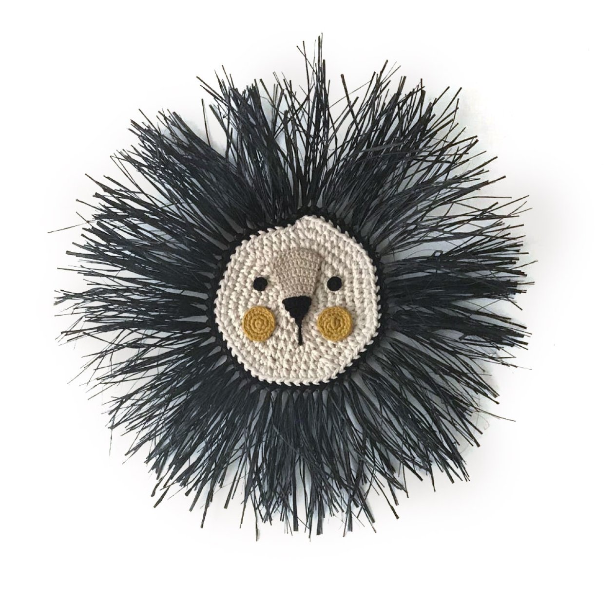 Tête de lion en raphia - Noir