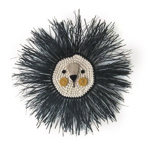 Tête de lion en raphia - Noir