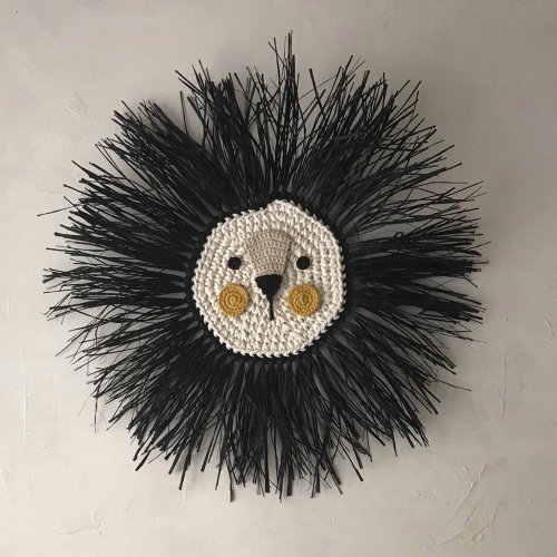 Tête de lion en raphia - Noir