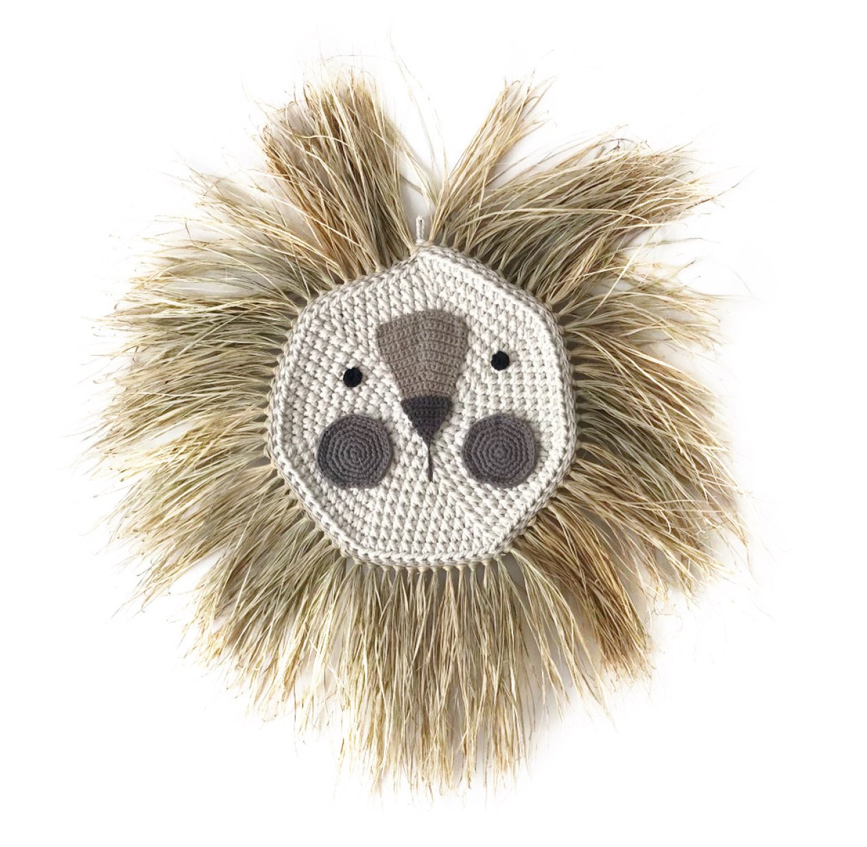 Grande tête de lion en raphia - Brun