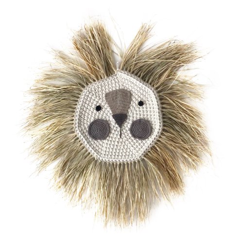 Grande tête de lion en raphia - Brun